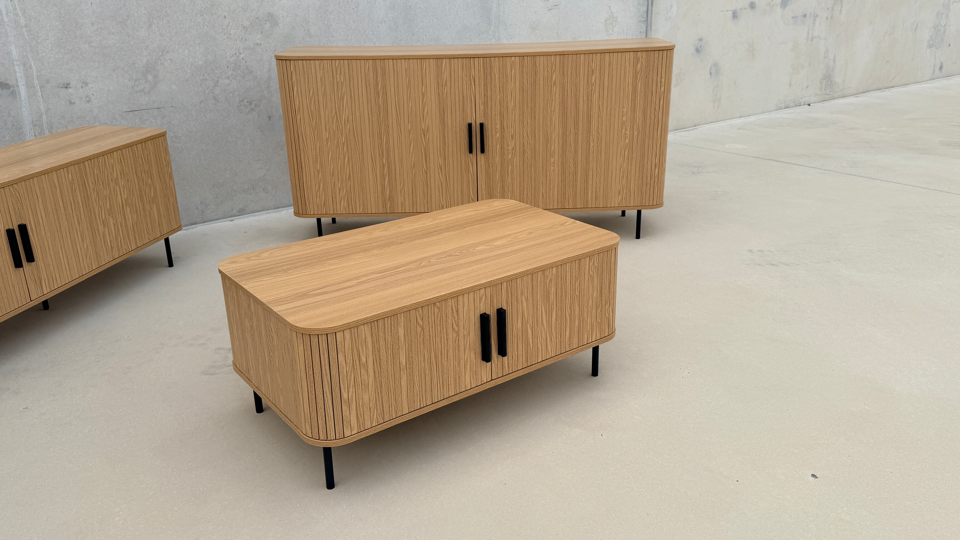 Tambour Buffet Sideboard, Tv Entertainment Unit and Coffee Table