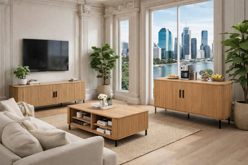 Fluted Buffet Sideboard, Tv Entertainment Unit and Coffee Table